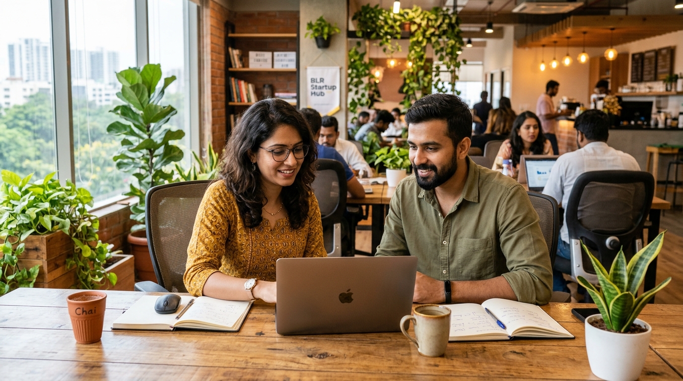 Modern Indian entrepreneurs collaborating in an office in Bengaluru